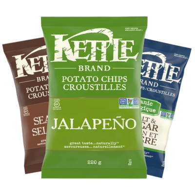 Sacs of Kettle Brand croustilles